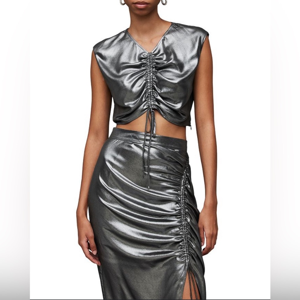 ALLSAINTS Metal Grey 2 Piece Dress Metallic Skirt and Top New w\o Tags size 6 &8